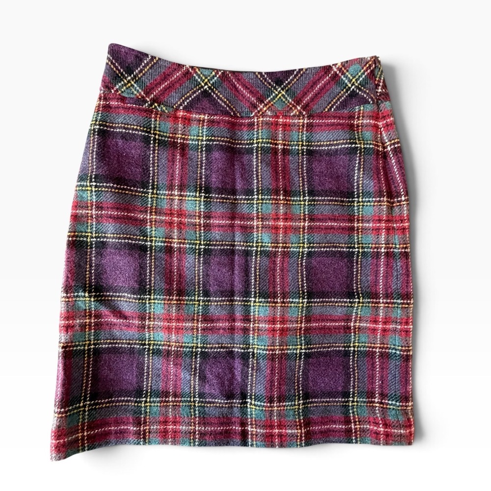 LL Bean Purple Red Wool Plaid Pencil Skirt Petite 6P Tartan 264378